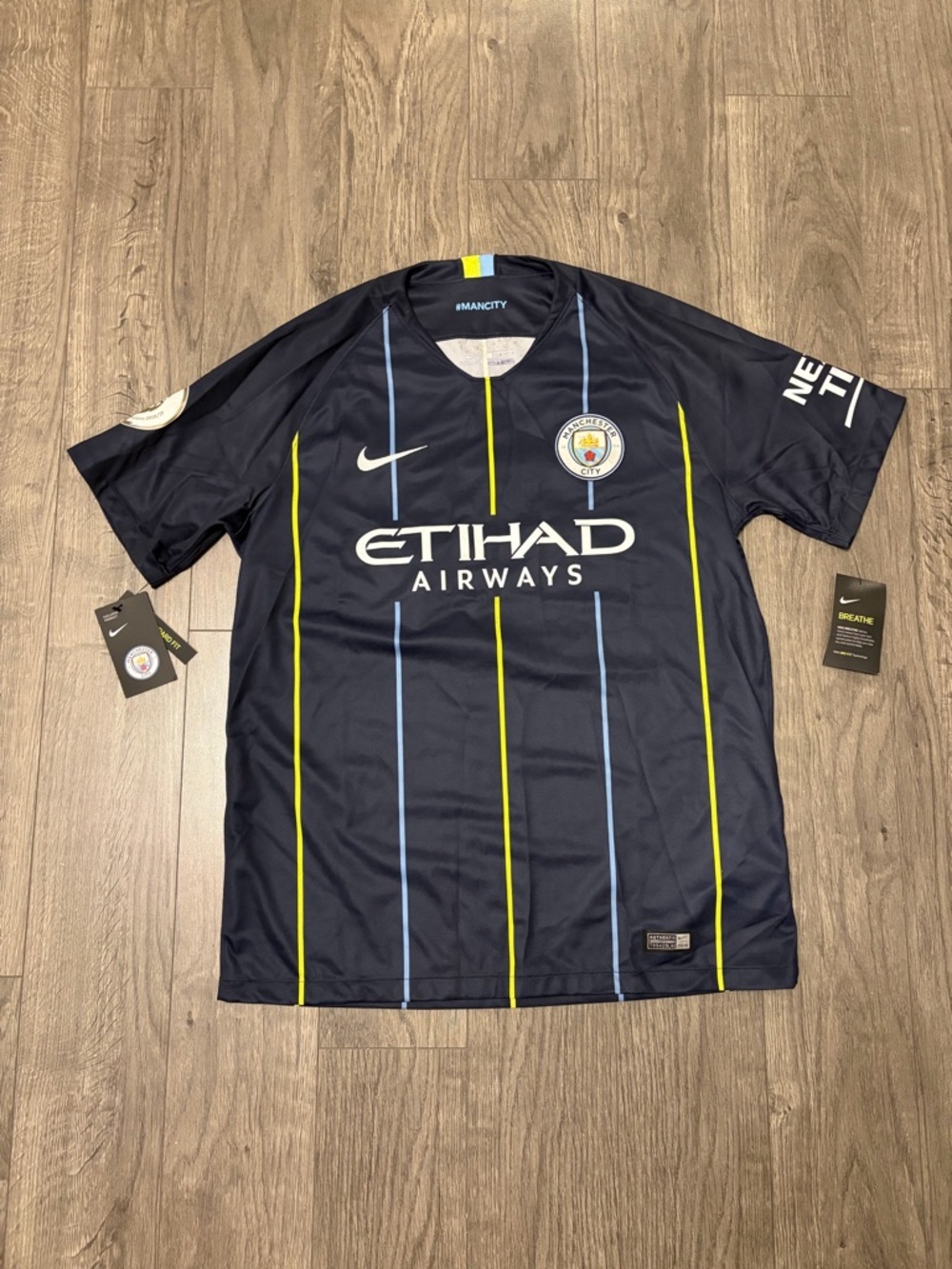 Nike Navy Soccer Jersey with Neon Yellow Stripe